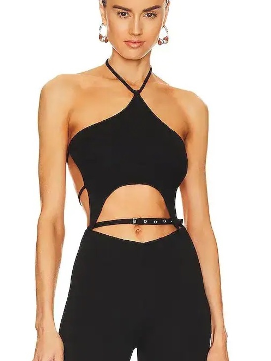 Camila Coelho Tops - Camila Coelho Black Halter Cutout Crop Top with Waist Strap